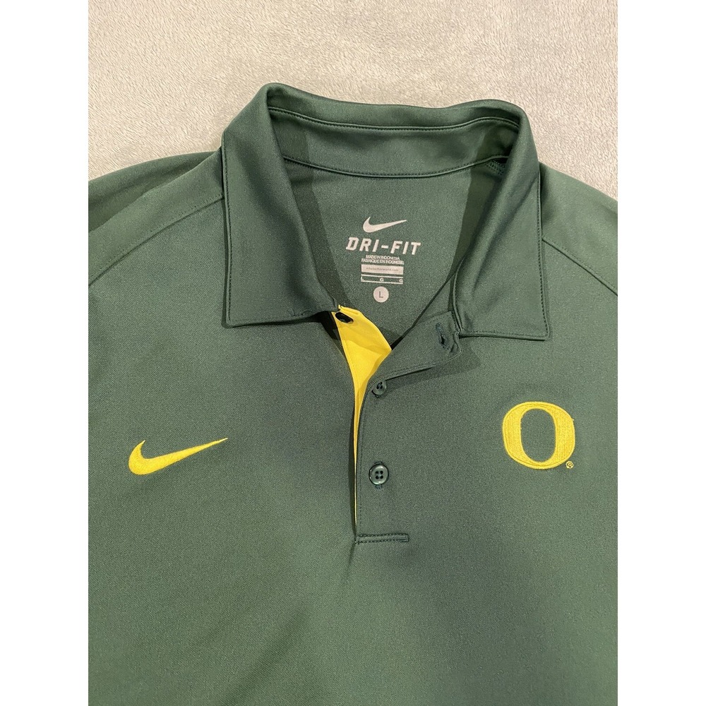 Nike Dri Fit Oregon Ducks‎ Mens Short Sleeve Golf Polo Shirt Green Yellow Size L